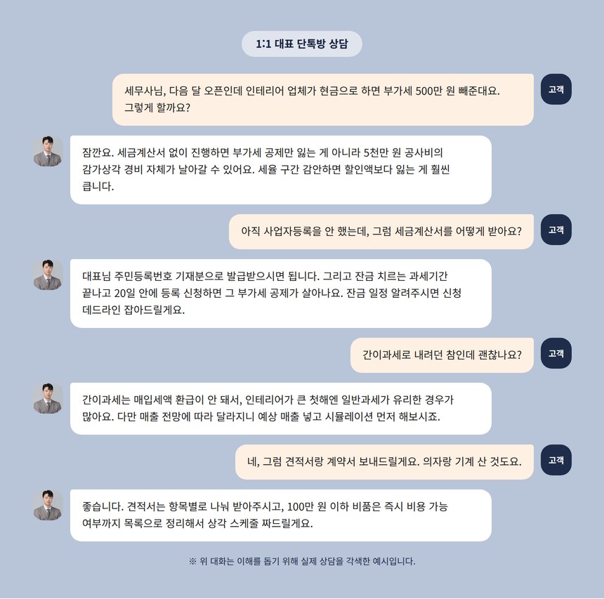 미용실 인테리어 세무사 상담 대화 예시