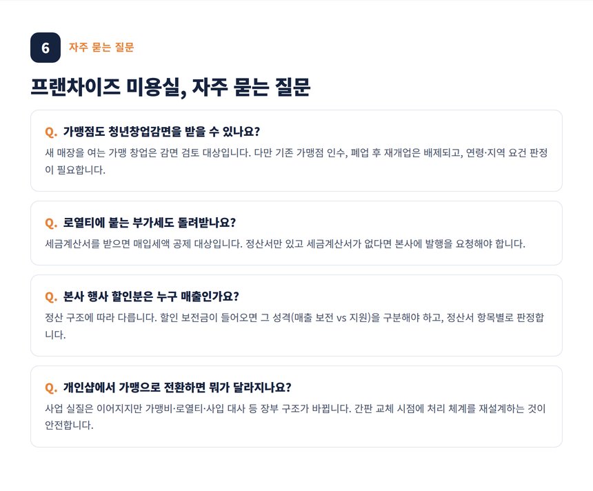 미용실 프랜차이즈 세무사 자주 묻는 질문