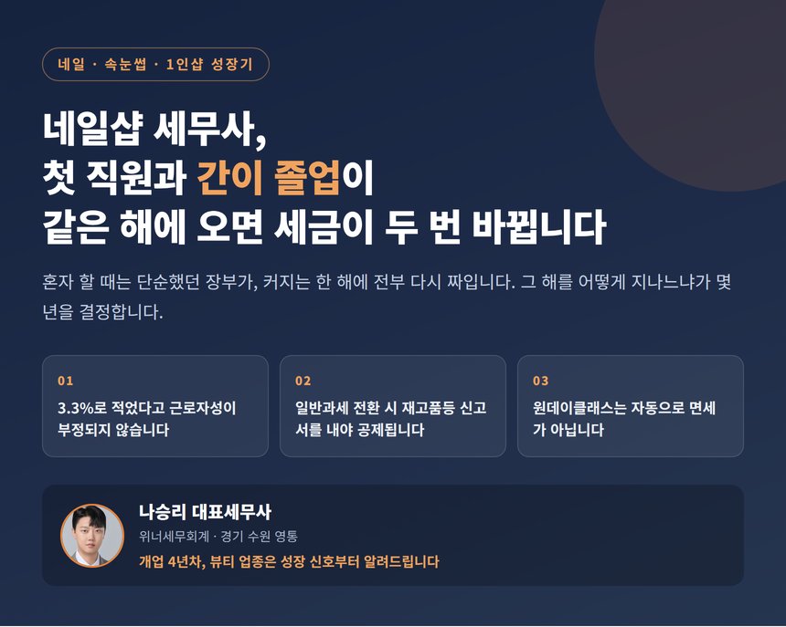 네일샵 세무사, 첫 직원과 간이 졸업이 같은 해에 오면 세금이 두 번 바뀝니다