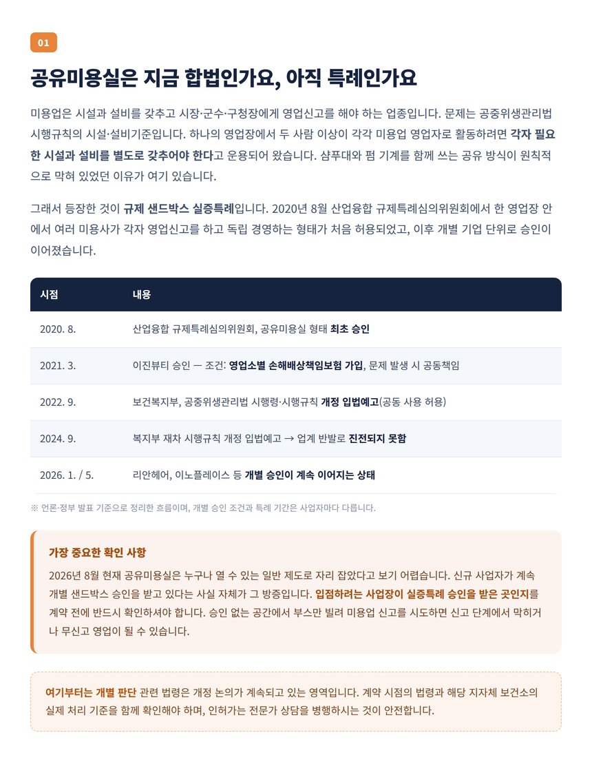 공유미용실은 지금 합법인가요, 아직 특례인가요