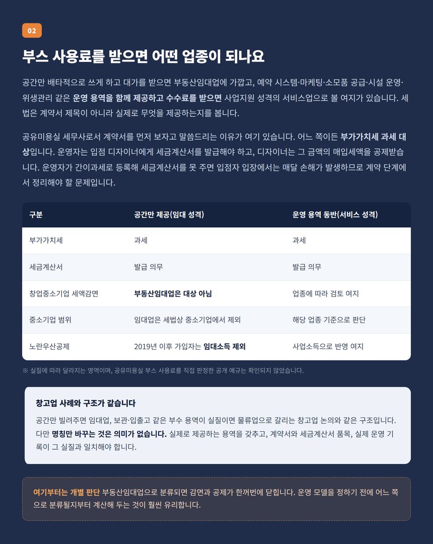 부스 사용료를 받으면 어떤 업종이 되나요