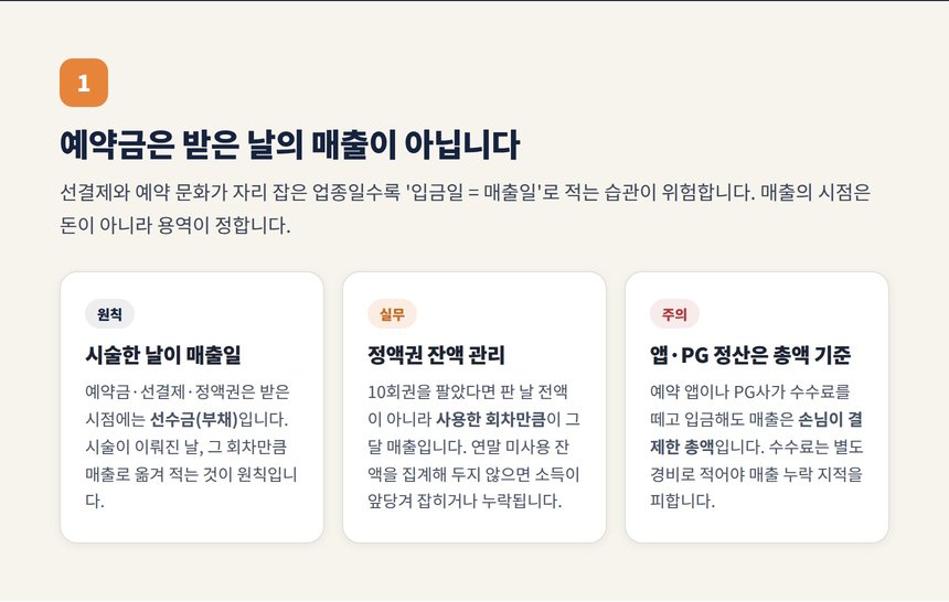 왁싱샵 예약금 선수금 매출 인식 시점 정리 카드