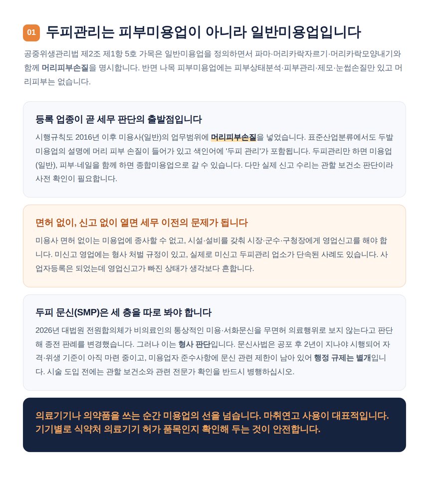 두피관리는 일반미용업 머리피부손질에 해당한다는 근거