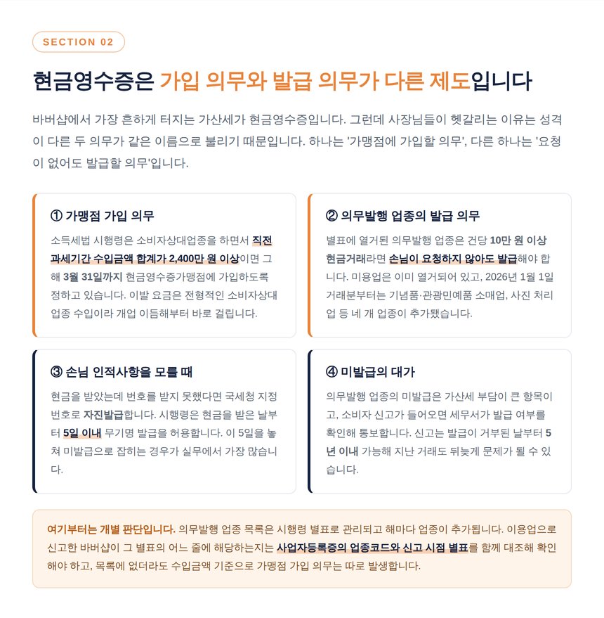 바버샵 현금영수증 가맹점 가입 의무와 의무발행 차이