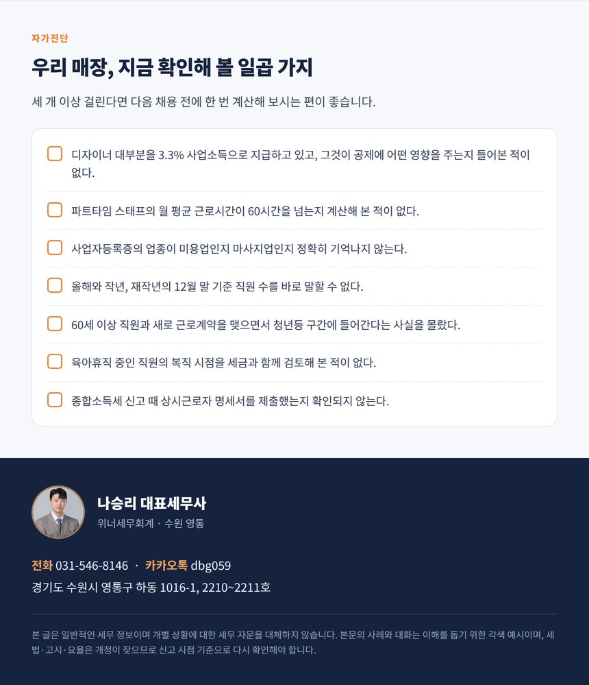 미용실 고용세액공제 자가진단 7문항과 상담 안내