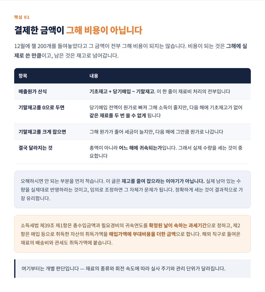매출원가 산식과 기말재고가 세금에 미치는 영향