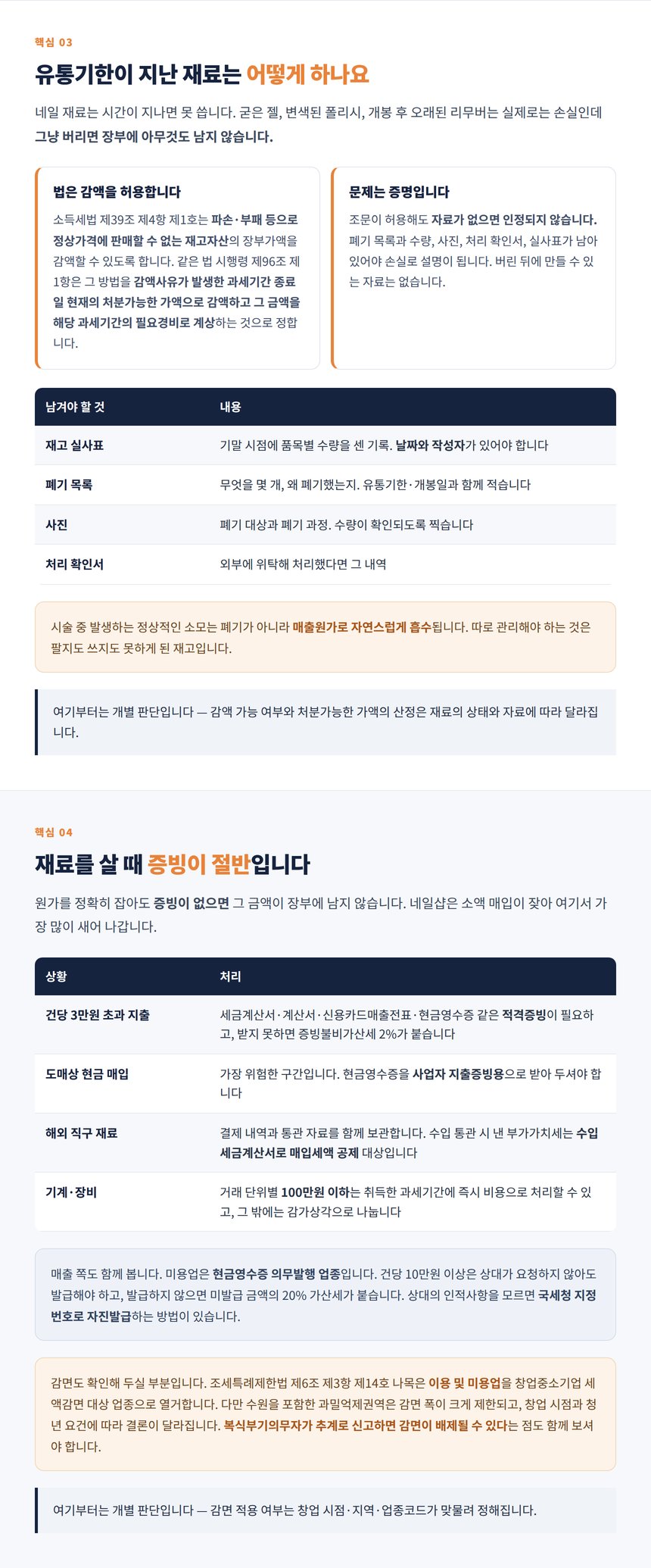 유통기한 지난 재료의 평가차손과 폐기 증빙