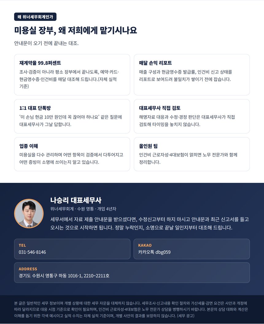 미용실 기장을 위너세무회계에 맡겨야 하는 이유와 상담 안내