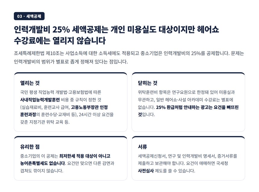 인력개발비 세액공제 25%가 열리는 범위와 닫히는 범위