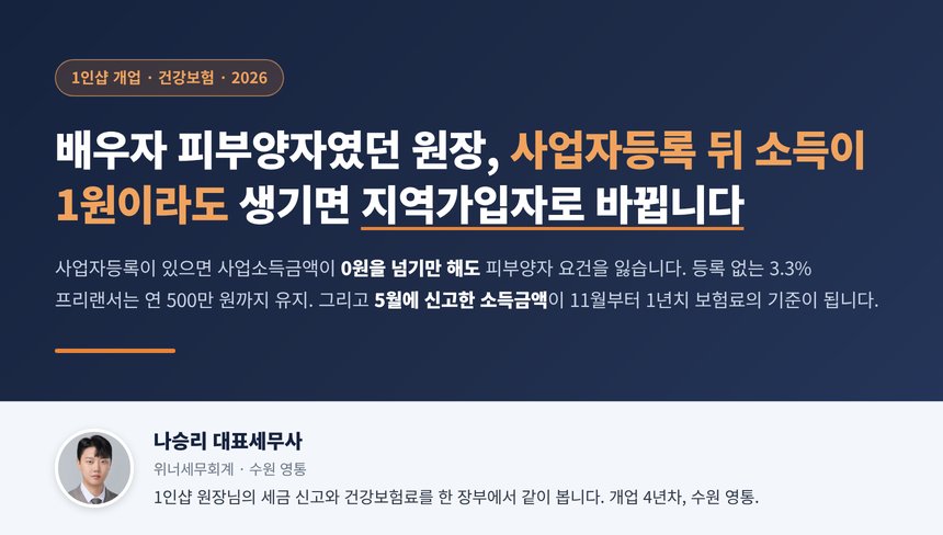 1인 미용실 세무사 대표 이미지, 배우자 피부양자였던 원장이 1인샵을 열면 건강보험이 바뀌는 이유